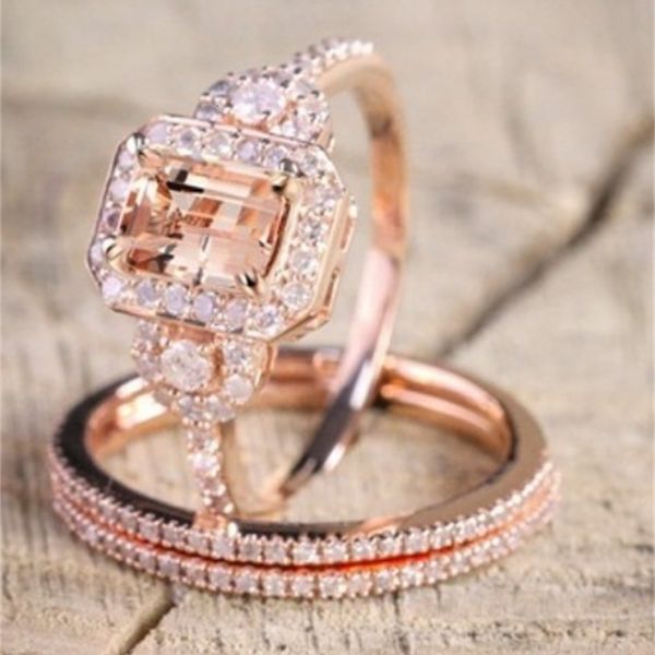 

weixu 18k rose gold plated ring set with micro engagement female, Silver