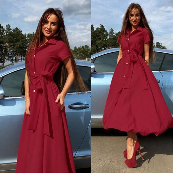 

casual dresses 2021 arrival women long dress solid color fashion summer short sleeve party club ball gown elegant ladies, Black;gray