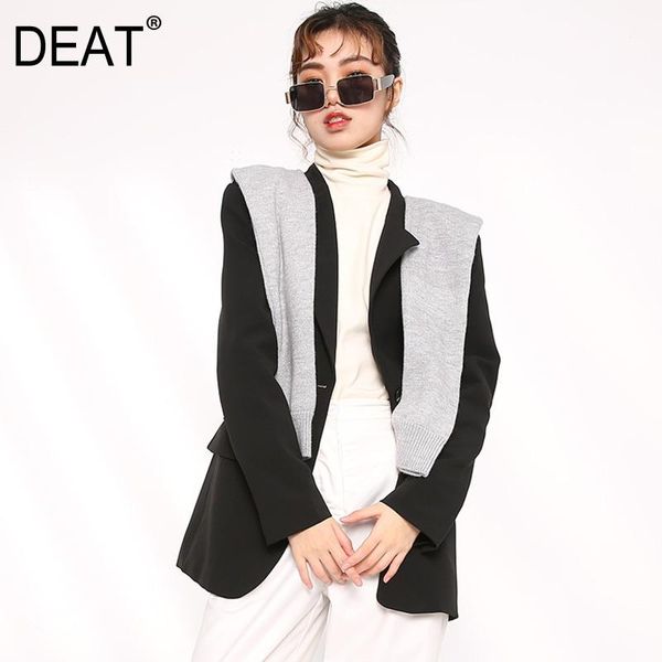 

women's suits & blazers deat 2021 spring fashion women clothes knitting sleeves gray and black color patchwork straight blazer female 7, White;black