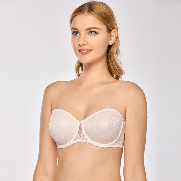 

women's plus size floral lace underwire unlined convertible strapless bra, Red;black