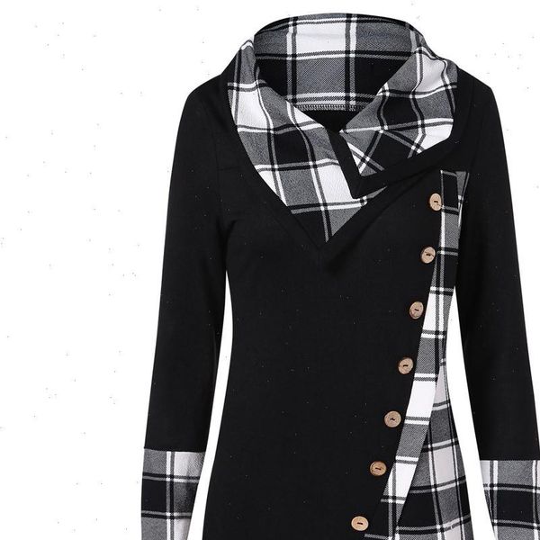 

s 2xl winter blouse women long sleeve tartan tunic sweatshirt button clothing plaid turtleneck female pullover 30, White