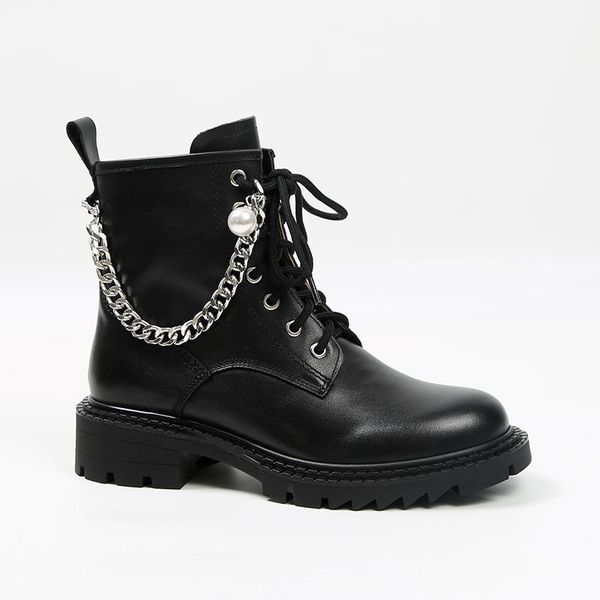 

sandals mordoan patent leather boots 2021 autumn genuine cow chunky heel chain decoration platform ankle women, Black