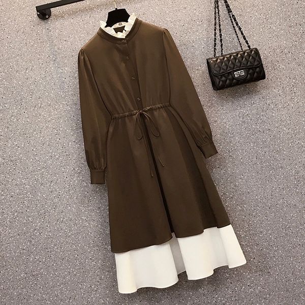 

vintage 90s ruff plus size l-4xl female 2021 new puff sleeve collar midi dress long clothes d4ts, White