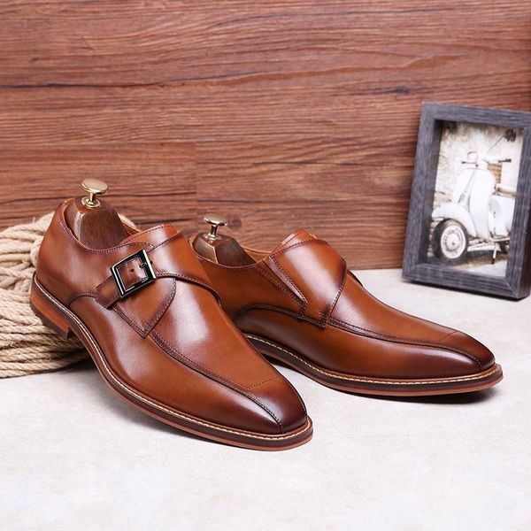 Sapatos de vestido Chegada Homens de Couro Genuíno Business Square Toe Inglaterra Fivela Formal Mengke Sapato Grande Tamanho 38-43