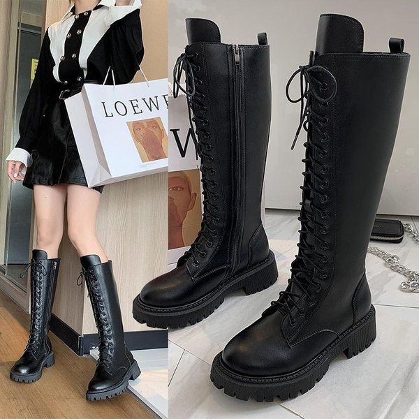 

boots leather thick-soled stretch are no more than knees, styles thinner and inner-increasing barrel knight tide, Black