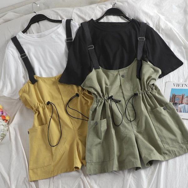 

women's tracksuits mumuzi 2021 summer women preppy style outfits white t shirts and wide leg rompers 2pcs set high waist clothing, Gray
