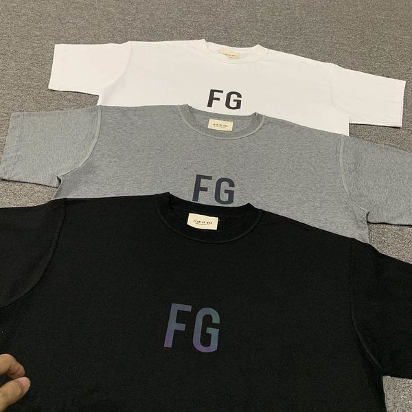

2021 fear god t shirts fg reflection print fog man's t-shirts short sleeves t-shirts loose casual streetwear tee bottoms summer, White;black