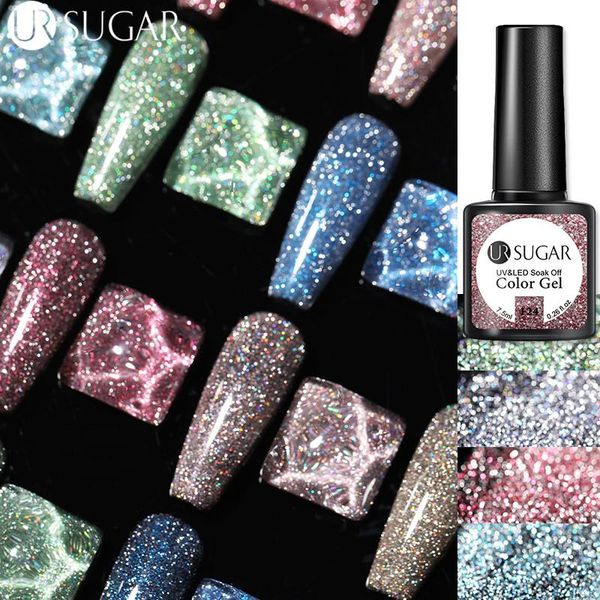

nail gel ur sugar 7.5ml reflective glitter polish laser shiny crystal art vernish semi permanent base coat, Red;pink