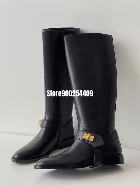 

boots women autumn winter genuine leather long boots, cow knee-motorcycle, Black