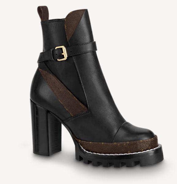 

women leather laureate platform desert boot martin boots star trail lace-up ankle boot winter boot high heels with box, Black