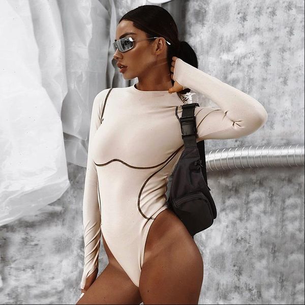 

slim ladies bodysuits skinny bodycon women bodysuit o neck long sleeve female outfits fitness sporty workout bodysuit, Black;white