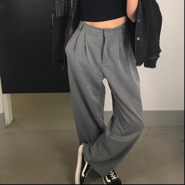

straight large size casual solid wide leg trousers streetwear suit full length selling chic loose pants, Black;white