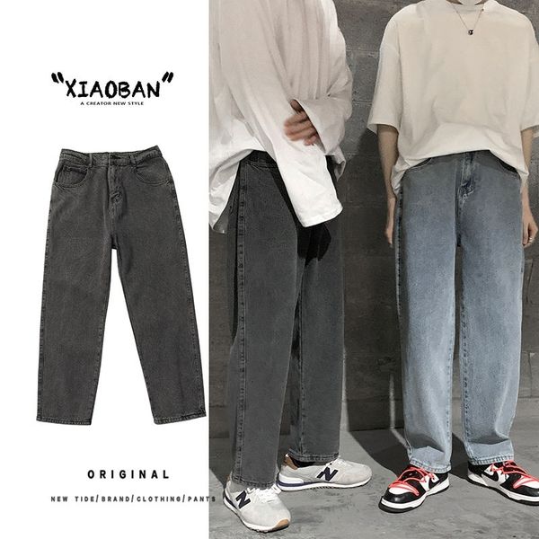 

men's jeans summer thin baggy fashion retro casual wide-leg men streetwear loose hip-hop straight-leg denim trousers mens kg9u, Blue