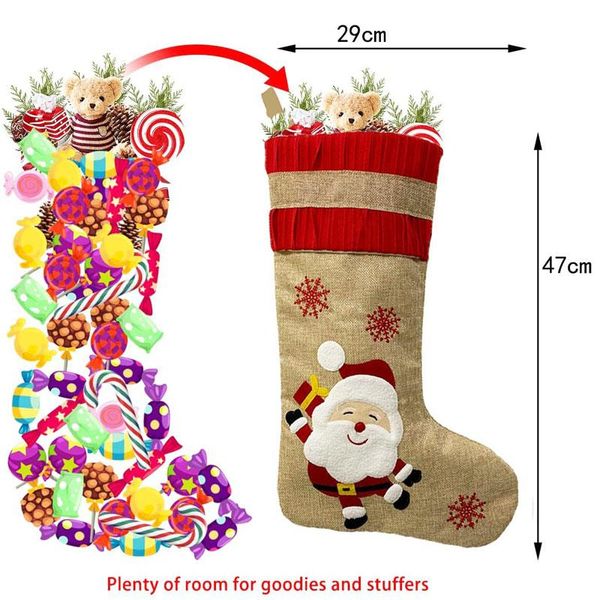 

christmas decorations stockings gift holder linen and red black grid navidad home decoration ornaments socks bag for kids