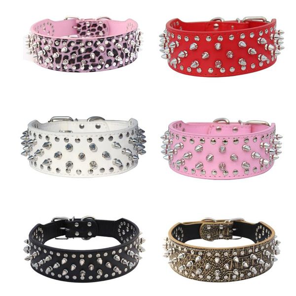 

pu leather spiked studded dog collar 2.2" wide 31 spikes 52 studs-black xl