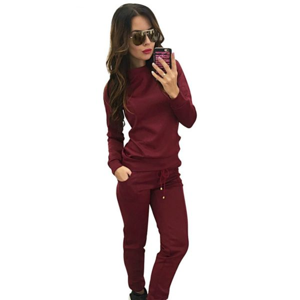 

new female restoration training suit sports clothing o sweatshirt + long broek 2 piece set women's suits sets, Gray