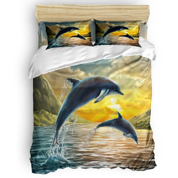 

bedding sets sunset sea animals dolphins duvet cover set with pillowcase comfortable bedroom supplies king size