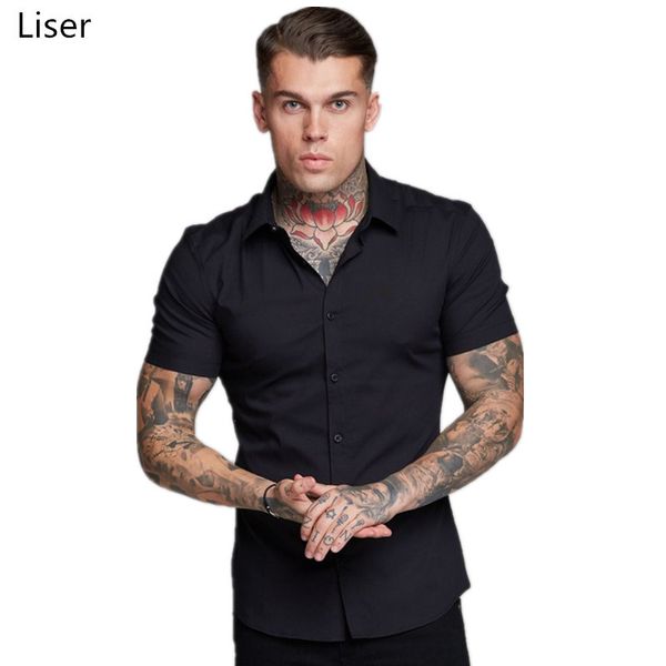

2021 new of men's sarja short sleeve solid causal formal deal man's shirt wearing ds085 shirts z06w, White;black