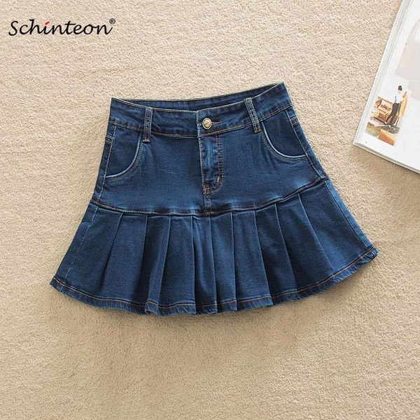 

schinteon women summer denim shorts mini skirts ruffles pleated skirt jeans big size 210301, White;black