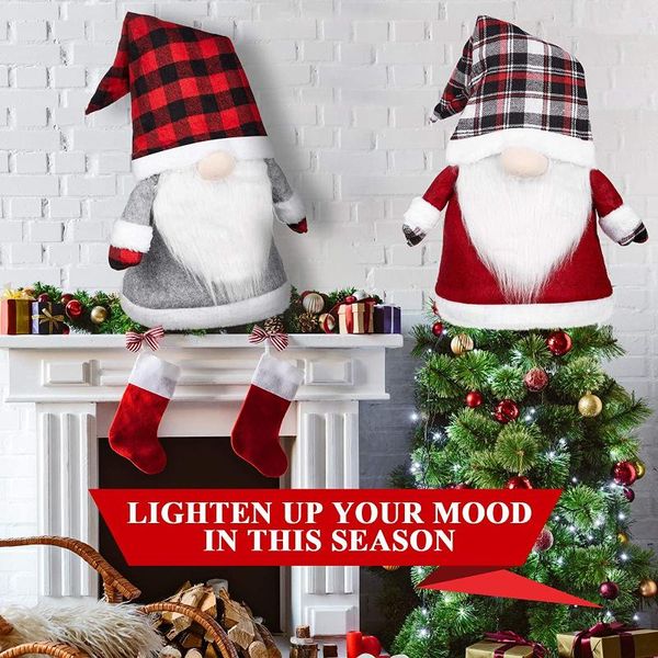 

christmas decorations no-face doll tree hat festival gift reusable human-shape plaid plush decoration cute