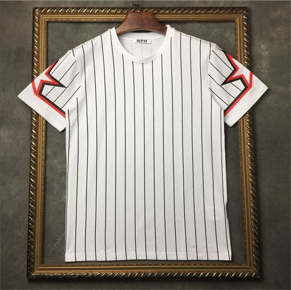 

mens stylist t shirt pentagram star striped printing t shirt men women stylist t shirt short sleeve tees size s-xxl, White;black