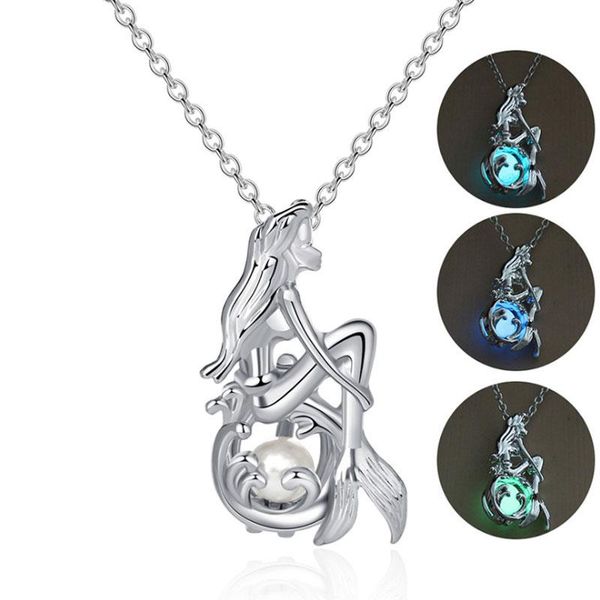 

pendant necklaces creative multicolor luminous mermaid necklace, Silver