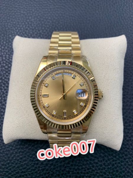 

diamonds automatic fashion men's watch wristwatch bf make new made day-date ii 218399 yellow gold case and dial, Slivery;brown