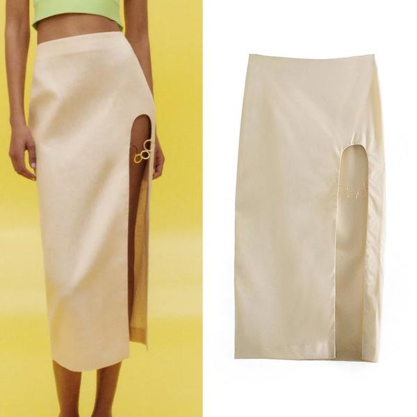 

skirts womens 2021 beige elegant appliques long skirt with side slit aesthetic high waist woman back zip female, Black