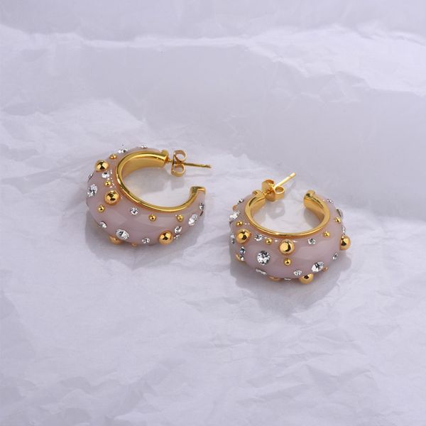 

charms earrings celi home pink diamond studded c-shaped half ring ce. recommended, Golden