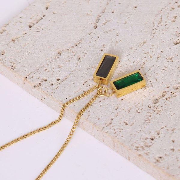 

pendant necklaces creative black green crystal square necklace for women gold plated stainless steel women's neck chain choker jewelry, Silver