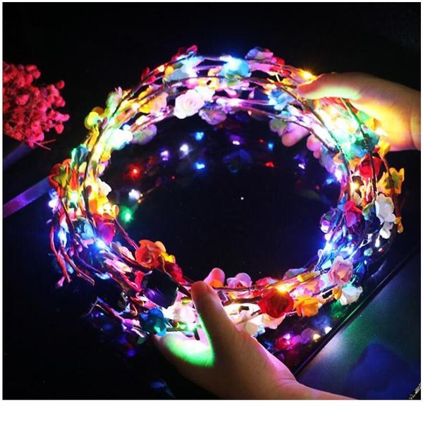 

led glowing flashing flower headband garland headdress lighted hair accessory glow party home decor wedding qylmpg, Blue;red