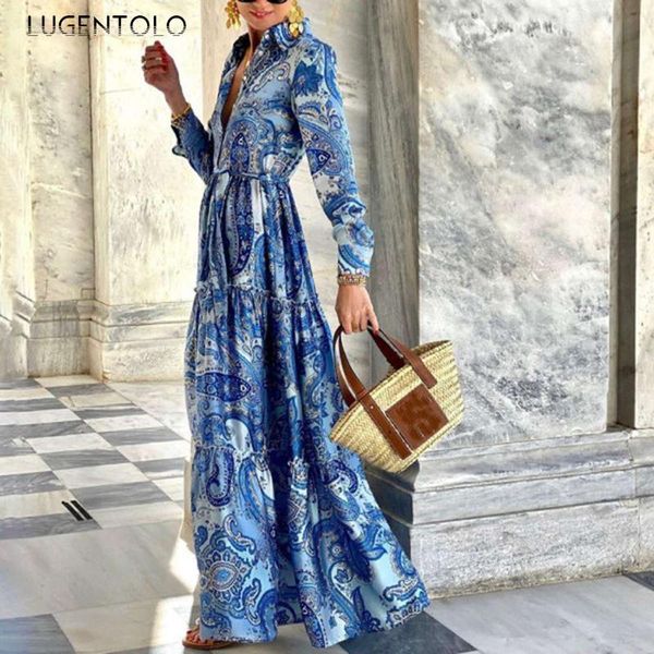 

casual dresses women elegant dress long sleeve print spring female thin big swing street, Black;gray