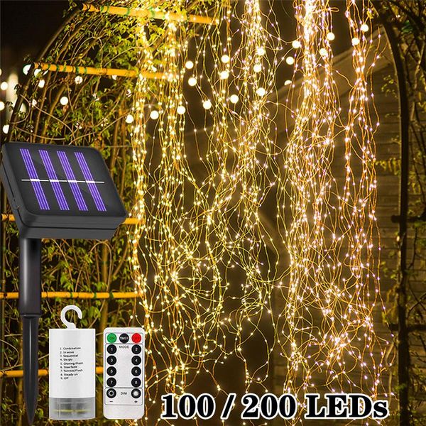 

solar light outdoors waterproof copper wire led string lights garland waterfall vines with fairy lights room wedding decor