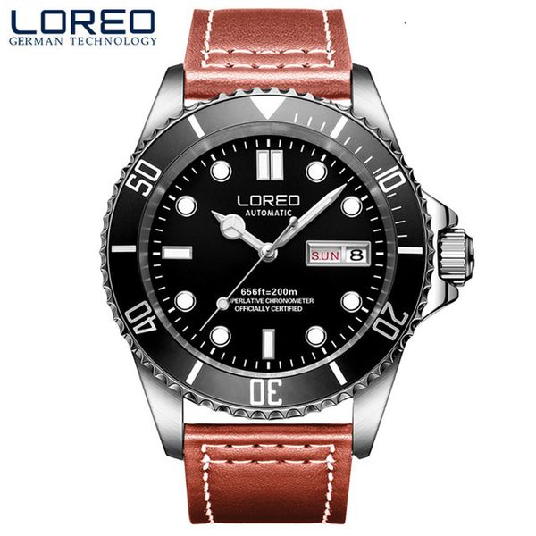 

men watches loreo sport waterproof 200m relogio masculino clock automatic mechanical military army, Slivery;brown