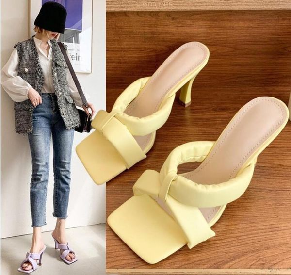 

slippers 2021 spring european and american square head open toe retro thin heeled high women's sandals, Black