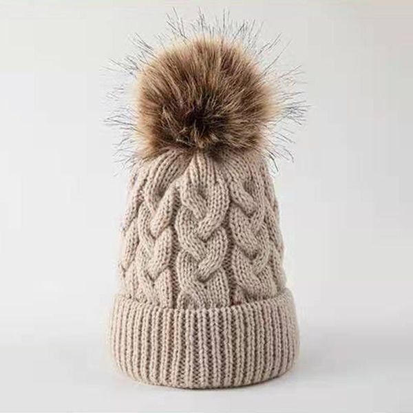

beanies womens winter knitted beanie hat with faux fur pom warm knit skull cap for women gorras para hombre