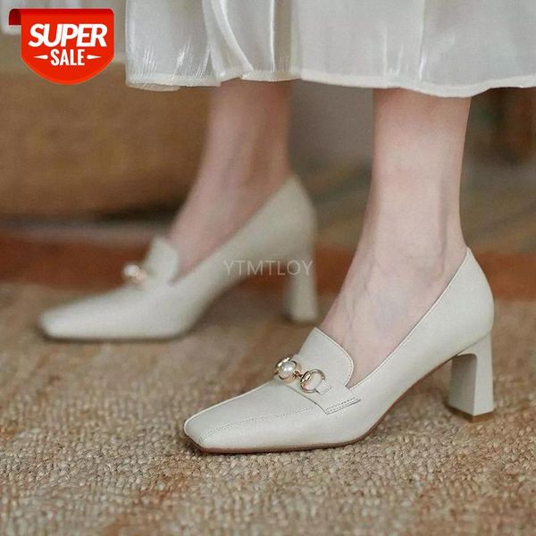 

2021 spring new high heels pumps shoes elegance square toe office dress lady leather square heel zapatos de mujer plataforma #eq73