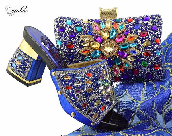 

dress shoes graceful party set matching royal blue high heel slipper and handbag with shinning stones fgt004 height 7cm, Black