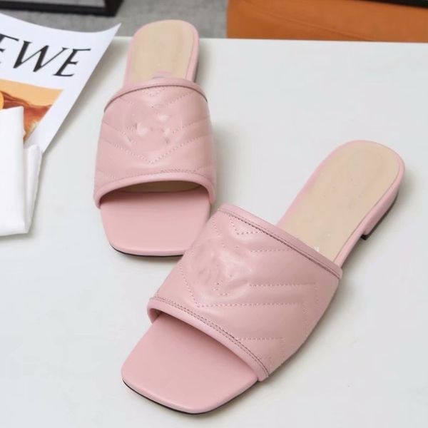 

flat solid color casual slippers genuine leather outdoor slides flip flops luxury brand designer women shoes, Black