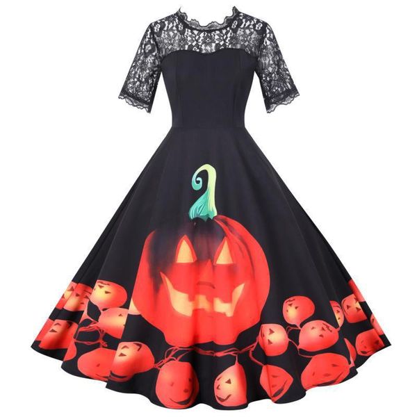 

casual dresses halloween women's short sleeve o-neck printing vintage gown party dress female for women 2021 vestidos mujer verano, Black;gray