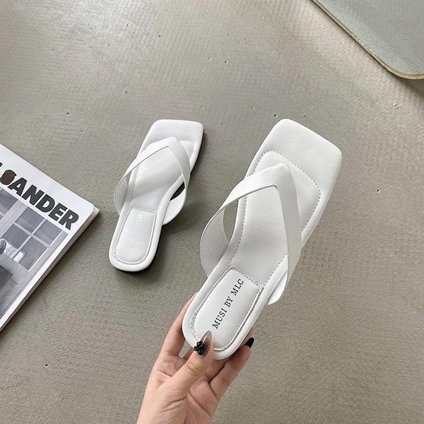 

slippers 2021 spring summer fashion outer wear korean version of square toe flat flip flops female beach sandals and, Black