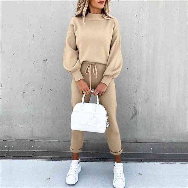 

womens sets spring o-neck streetwear pockets womens clothing full sleeves elastic waist pants casual long pants women sets, White