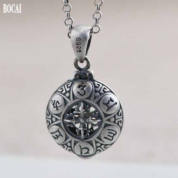 

2021 new real pure s925 sier retro six-character mantra cross vajra carved sachet and black box jewelry woman pendant cxj0, Silver