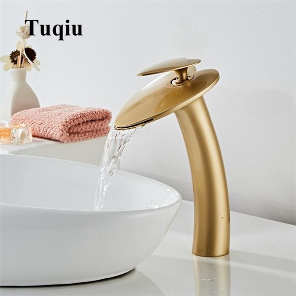 

2021 new nickel waterfall brass brushed gold bathroom basin mixer tap and cold sink faucet bqcv