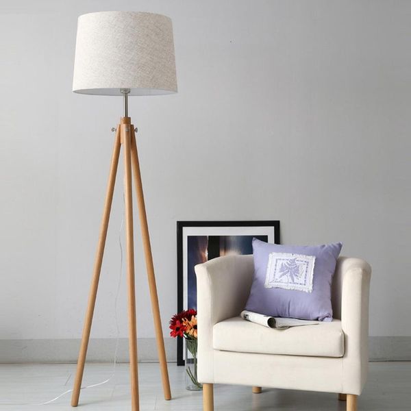

simple tripod wood fabric floor lamp lighting fixture lamparas de pie
