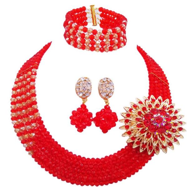 

earrings & necklace classic red and champagne gold ab african wedding beads women costume jewelry set, Silver