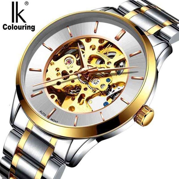 

watches i colouring hollow gold brands luxury man men skeleton mechanical rustless steel, Slivery;brown