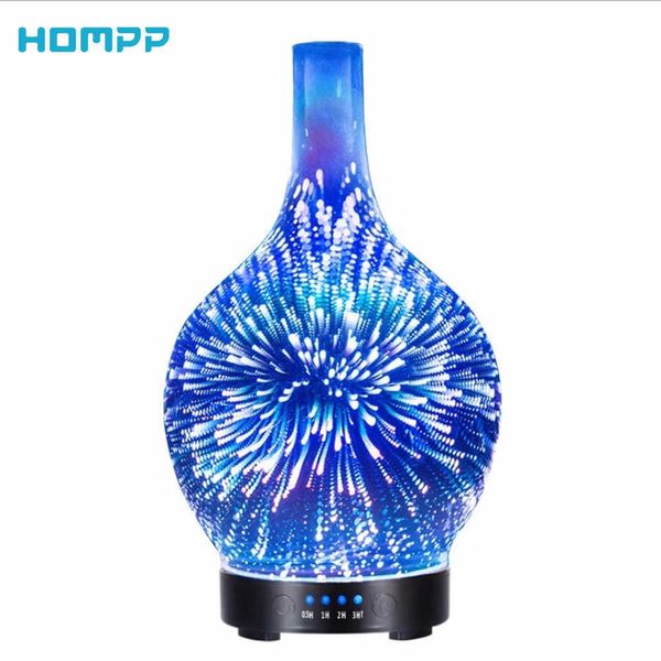 3D fogos de artifício vidro aromaterapia máquinas air umidificador ultra-sônico óleo essencial aroma difusor difusor 4 temporizador a-free100ml 210724