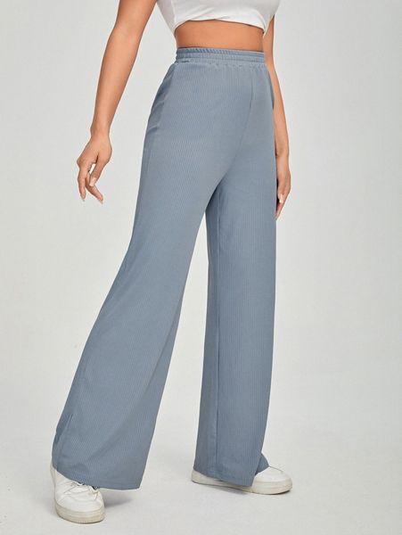 

petite solid rib-knit wide leg pants g2fo#, Black;white