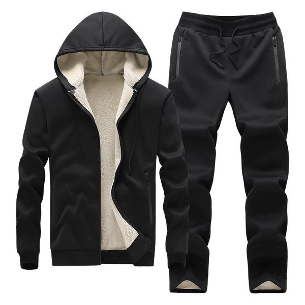 

men's tracksuits 2021 winter fleece the black trend keep warm loose casual sweatshirts tracksuit men sport suit, Gray